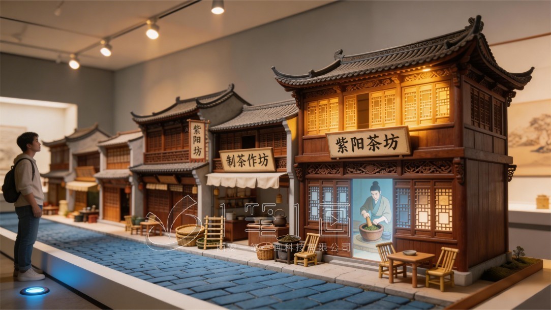 茶文化展廳體驗館效果圖紫陽街全景數(shù)字沙盤
